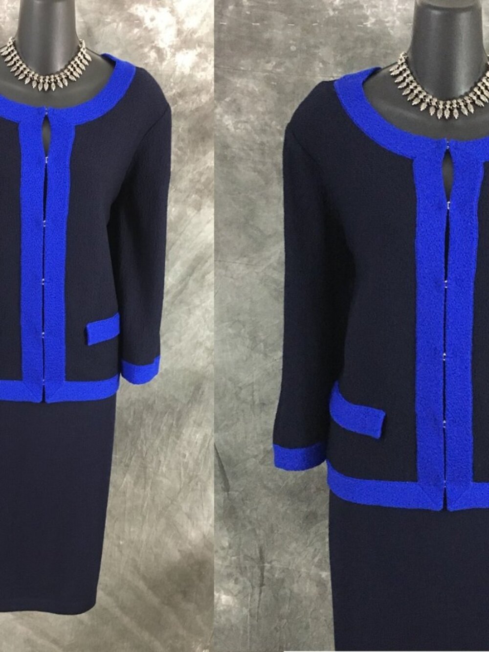 NWT NEW st john collection knit navy blue jacket skirt suit size 12